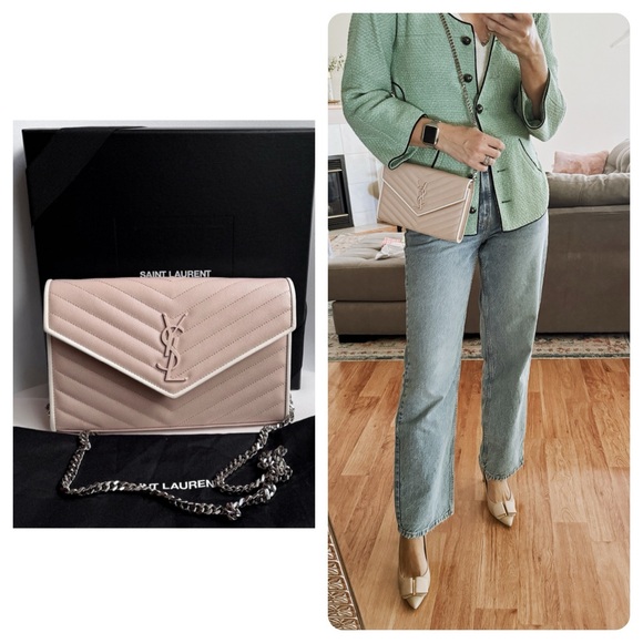 YSL saint Laurent chevron matelasse envelope chain crossbody poudre monogram - Picture 1 of 14